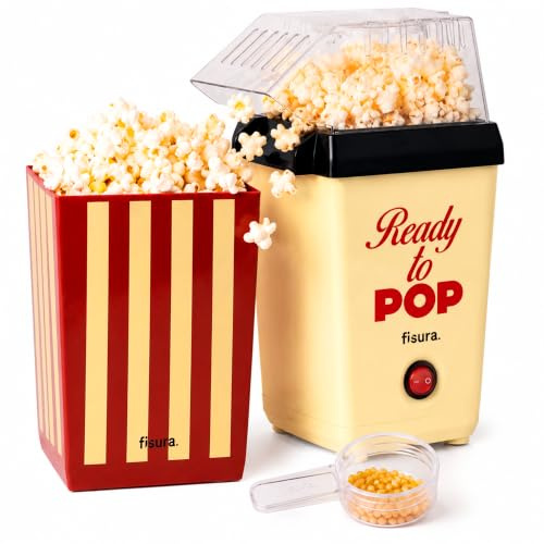 Fisura – Máquina de palomitas original “Ready to pop”. Palomitera eléctrica de aire caliente, sin aceite. Listas en 3 minutos. Incluye cuchara medidora y un cubo de 2 litros.