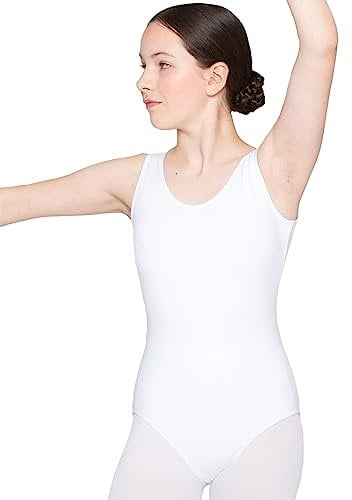 tanzmuster Kinder Ballett Trikot Lissy mit breiten Trägern in weiß, Größe 104/110