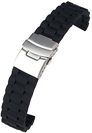 Bande / Bracelet / Chaîne de Montre de Silicone Etanche à Boucle Déployante 18mm - Noir