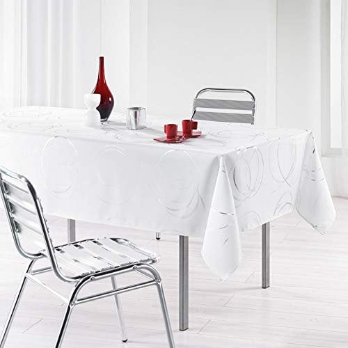 douceur d'interieur Nappe 150X240 Polyester Imprime Argent Bully Blanc, 100, 150 x 240