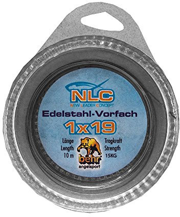 10 m Stahlvorfach Raubfisch 1x19 mit Klemmhülsen Vorfach Angel Set Hecht Zander (15 kg Tragkraft)