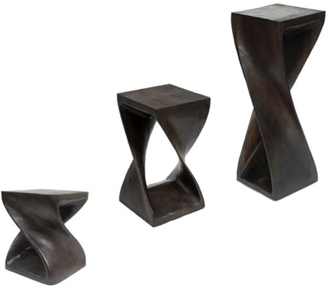 Oriental Galerie Ständer Säule Gedreht Podest Blumenhocker Hocker Tisch Beistelltisch Holz 50 cm Dunkelbraun