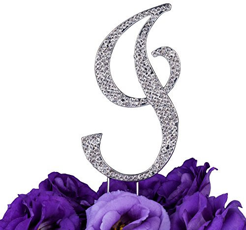 LOVENJOY Cake Topper Hochzeit Personalisierter Buchstabe Letter I Tortendeko Silber Kristall Strass Initiale Hochzeit Verlobung Geburtstag Brautdusche Metall Tortendekoration, Geschenkbox-Packung