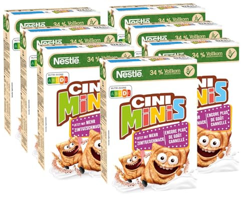Nestlé CINI MINIS, Zimt Müsli, 37% vitales Vollkorn, Mit Vitaminen, Calcium und Eisen, Krunchy Knusper Flakes, 7er Pack (7x375g)