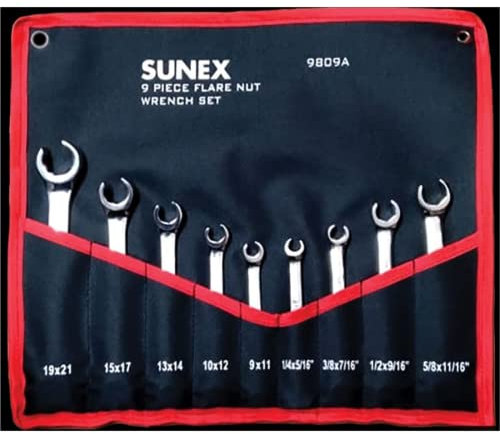 Sunex Tools (SUN9809) 9 Piece SAE and Metric Flare Nut Wrench Set