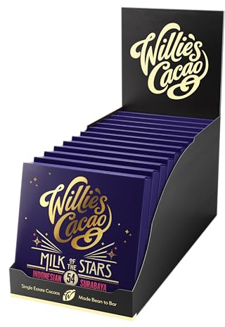Willie's Cacao Bar - Milk of the Stars, Surabaya 54% Milk Chocolate bar - 50g x 12 Multipack - Soft Caramel Notes - Artisan Made
