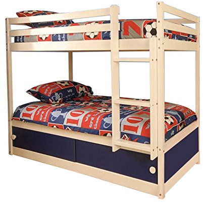 Comfy Living Slide Storage White Wooden Bunk Bed with Blue Sliding Doors