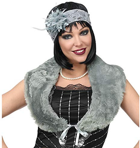NET TOYS Charleston-Accessoires mit Stola & Kopfschmuck | Grau | Traumhafte Frauen-Verkleidung 20er & 30er Jahre Kostüm-Set | Genau richtig für Karneval & Mottoparty