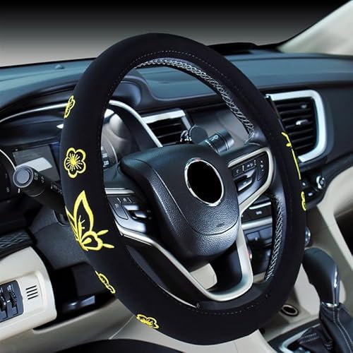 2018 Kfz Frauen Stickerei niedlichen Auto Lenkrad Abdeckung (gelben Schmetterling)