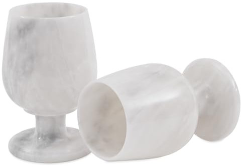 Radicaln Marble Wine Glasses Set of 2 White 5.5 x 3.5 Inch 8.4 oz Handmade Wine Glass Set - Marble Stone Champagne Glasses - Suitable for Small Gathering & Home Décor