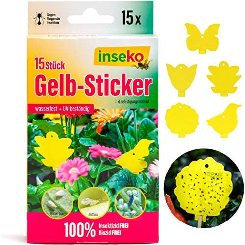 inseko 15 x Profi Gelbsticker Gelbtafeln Gelbfalle Fliegenfalle - umweltfreundlich/giftfrei (15)