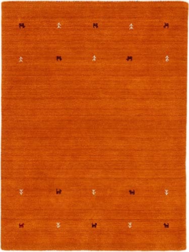 carpetfine Wollteppich Gabbeh Uni Orange 140x200 cm | Moderner Teppich für Wohn- und Schlafzimmer