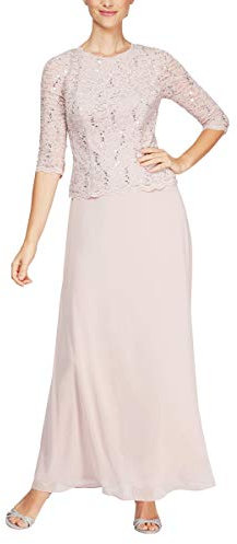 Alex Evenings Women's Long Mock Dress with Full Skirt (Petite and Regular Sizes) Special Occasion, Shell Pink, 16
