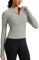 CRZ YOGA Women's 1/2 Zip Long Sleeve Crop Top Stretchy Sports Fitness Tops Running Gym Shirts with Thumb Holes Rock Grey 6