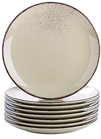 vancasso Speiseteller, Navia 8 teilig Flachteller aus Steingut, Geschirr Tellerset Frühstückteller Essteller, Vintage Aussehen