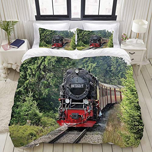 ZOANEN Bettwäsche 135x200cm Dampfzug Industriezeit Dampfmaschine Zug Vintage Eisenbahn Lokomotive Eisenbahn,3 teilig microfaser Bettwäsche Bettbezüge mit Reißverschluss und 2 mal 50x80cm Kissenbezug