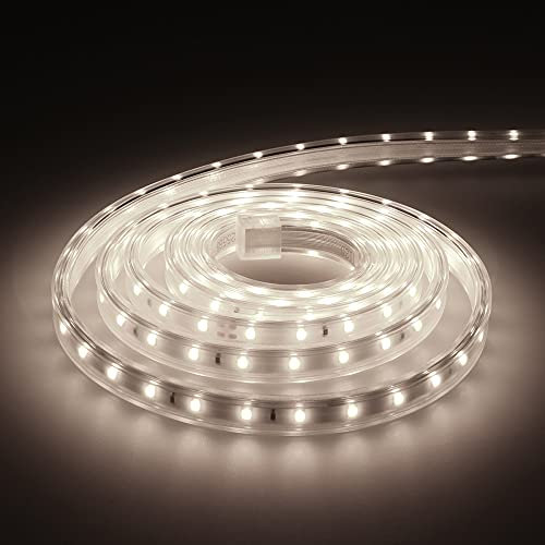HOFTRONIC - LED Strip 2M 6000K Tageslichtweiß, LED Streifen 2835 High Lumen LEDS, 230V, Innen -und Außenbereich - 60 LEDS/m - IP65 Wasserdicht Flexibel LED Band Dimmbar Küche, Garten & Badezimmer