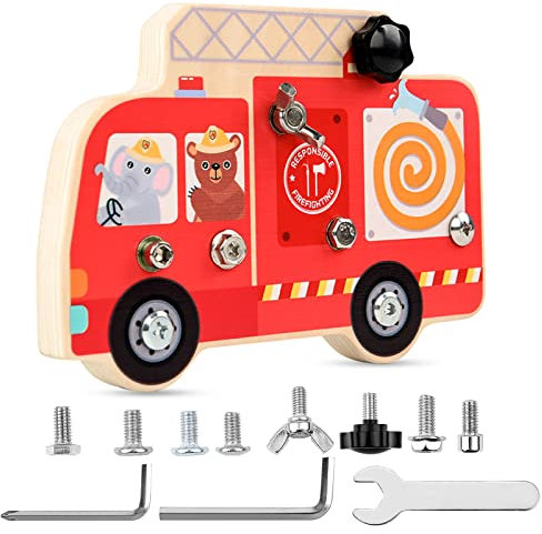 Seasboes Montessori Spielzeug, Montessori Holz Schraubbrett, Motorikspielzeug, Feuerwehr Spielzeug, Kindergarten Lehrhilfen, Holzspielzeug Sensorisches Lernspielzeug Holz Schraubbrett für Kinder