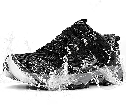 ODCKOI Wanderschuhe Herren Wasserdicht Leichte Trekkingschuhe Herren Outdoor rutschfeste Abriebfest Knöchel Bergschuhe, Camping, Hiking, Mountainbike, Trailrunning, Lauf Sneaker (Schwarz Grau EU 43)