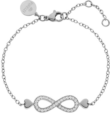 Purelei Damen Armband aus Edelstahl, Infinity- und Herzanhänger, 16-19 cm Länge verstellbar (Silber)