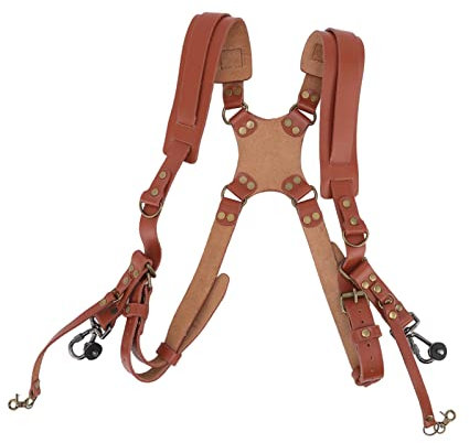 fansheng Kameragurt, doppelter Schultergurt aus Leder für 2 Digitalkameras, Schultergurt für Kamera mit Schnellverschluss-Schnallen für DSLR SLR