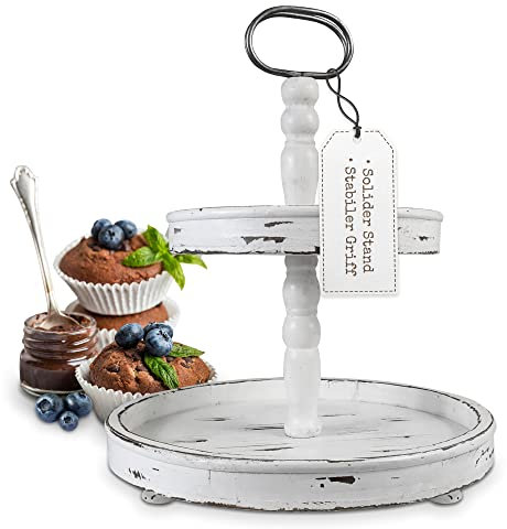 SOMEDA® Alzata rustica in legno, decorazione da fattoria, vassoio, nero, marrone o bianco (bianco)