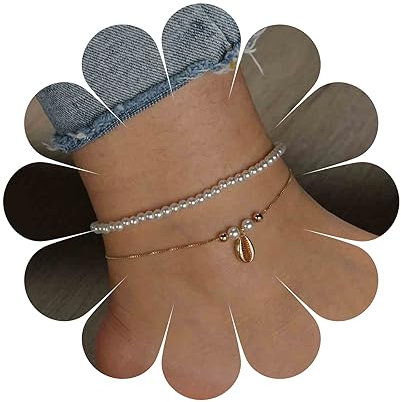 Yheakne Bracelet De Cheville Boho En Perles Superposées Bracelet De Cheville En Coquillage Doré Bracelet De Cheville Vintage En Cauris Chaîne D'été De Pied De Plage Bijoux Pour Femmes Et Filles 2pcs
