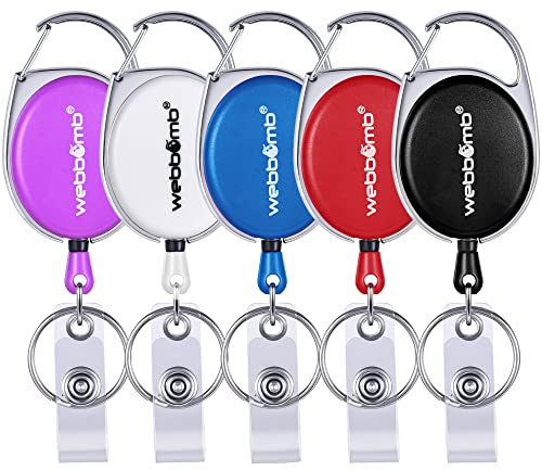 WEBBOMB 5x Ausweis Jojo Schlüssel Jojo BUNT Ausweishalter Kartenhalter Halter mit Schlüsselring 5 Stück Schlüsselanhänger ausziehbar Ausweisjojo Schlüsselrolle einziehbar