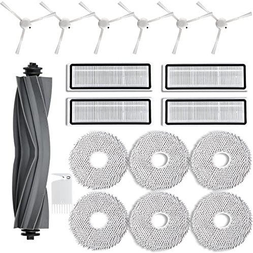 18 Pcs Accessories Kit for Dreametech L10s Ultra / L10 Ultra Robot Vacuum Replacement Parts Including 1 Main Brush 4 HEPA Filters 6 Sidebrushes 6 Mop Pads 1 Cleaning Brush