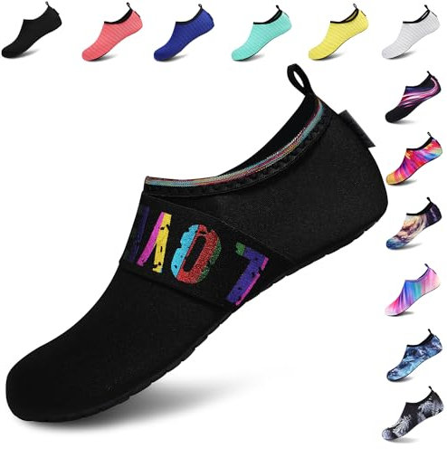 VIFUUR Femmes Chaussures d'eau Hommes, Pieds Nus Eau sèche Natation Yoga Chaussures de Plein air Snorkeling Plage Surf Amour noir40/41EU