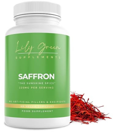 Lily Green Saffron Supplements | 225mg Per Serving Mood Enhancer Supplements | Anti-Inflammatory & Antioxidant Support | Non-GMO, No Artificial Additives | Made in UK | 60 Saffron Capsules
