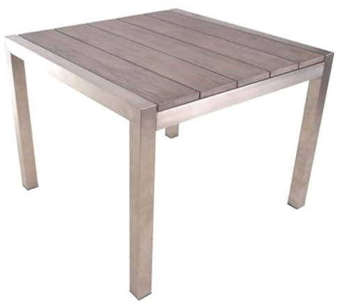 Generisch Garden Pleasure Tisch Majuro Teak A-Grade geölt, Grey Washed, Edelstahl gebürstet, 100cm x 100cm x 77cm