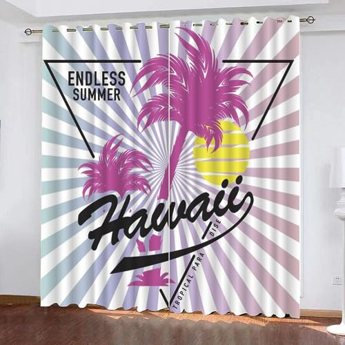 AHITRA Vorhang Hawaii 3D Motiv Blickdicht Gardinen mit Ösen Tropischer Stil Hochwertig Vorhänge Dekorativ Verdunklungsvorhang für Wohnzimmer、Schlafzimmer、Kinderzimmer B 140 x H 160 cm