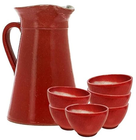 Service à cidre en grès rouge Poterie Turgis - Fait à la main - 6 bolées et 1 broc - Produits-Normandie