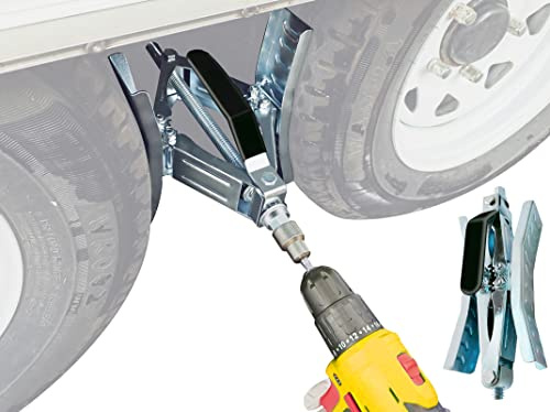 Schumaho Cuneo ruota camper, stabilizzatore girevole a forma di X resistente per rimorchio camper (trapano regolato), 2 set di cunei di bloccaggio pneumatici
