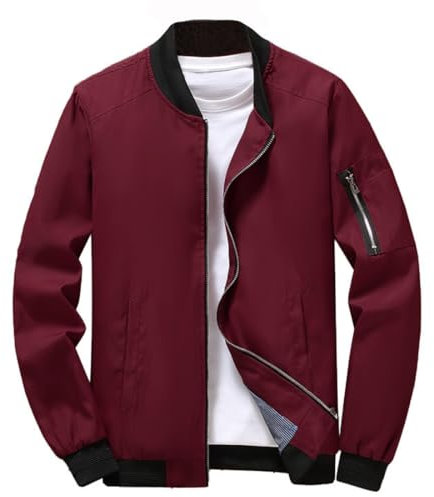 zuoxiangru Blousons aviateur pour hommes Coupe-vent léger (#70 Vin rouge,L)