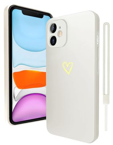 AOMYKE für iPhone 11 Hülle Herz, Handyhülle iPhone 11 Liebesherz Hülle mit Band Silikon Kratzfest Schutzhülle Slim Weich TPU Handyhülle - Beige