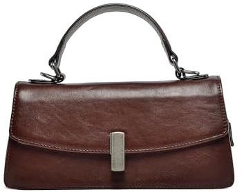 Erivis Damen Tasche aus echtem Leder, französische Umhängetasche, High-End-Gefühl, Stick-Tasche, Nischenoberseite, Rindsleder, Handtasche, Braun, Small