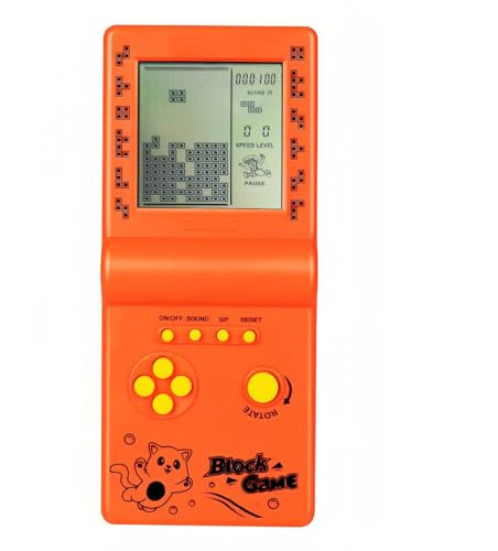 TAQY Retrò Blocca la console di gioco Giochi multipli Livello/velocità regolabile Consolle portatile Gioco di mattoni Gioco di puzzle Giocattoli elettronici Bambini/amici/regali di festa (Orange)