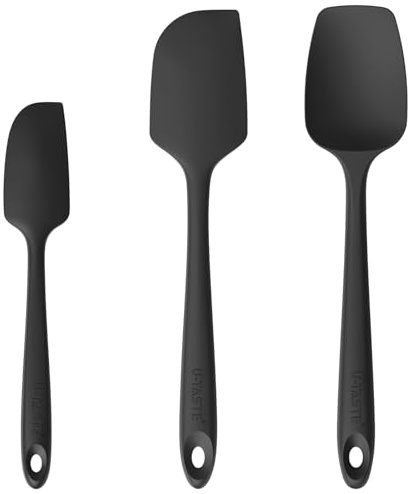 U-Taste Silikon Teigschaber, 250℃ hitzebeständiger, 3er-Set, Schwarz | Antihaft-Gummispachtel, Flexibel Teigschaber & Kuchenschaber zum Kochen Mixen Backen Dekorieren