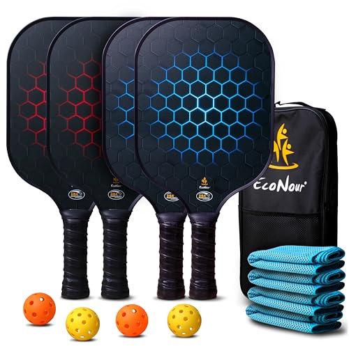 EcoNour Padelschläger Pickle Ball Paddel-Set, 4 Stück