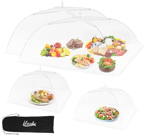 ilauke 4 Pack Food Net Covers, Pop Up Mesh Food Dome with Storage Bag
