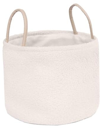 OHS Storage Baskets Boucle, Home Small Baskets for Storage Toys Laundry Blankets Bathroom Living Room Basket Storage with Handles Compact Foldable, Cream