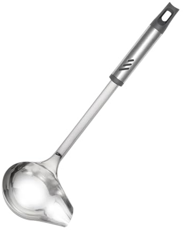 Lebabo Gravy Ladle with Spout, Stainless Steel Large Ladles for Serving Sauce, Metal Ladle with Long Handle for Kitchen, Comfortable Grip, Durable Construction, Silver (4 oz)
