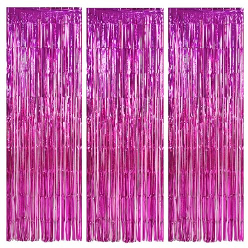 TINNY Hot Pink Door Streamers Metallic Photo Booth Backdrop 3.28ft x 6.56ft Foil Fringe Curtain for Birthday, New Year, Bridal Shower, Bachelorette Party