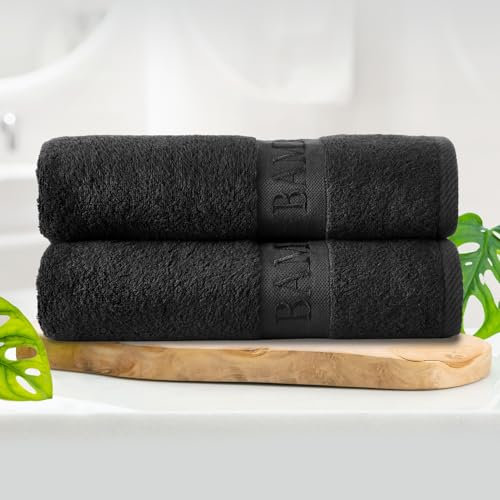 GC GAVENO CAVAILIA 550 GSM Bamboo Giant Bath Sheet | 2 PK Big Towels For Adults | Super Soft Ultra Absorbent 60% Bamboo 40% Cotton Bath Towels | Black 80x140 Cm