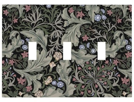 Vintage Bohemian Boho Bird Floral Flower 3-Gang Jumbo Size Light Switch Plate Decorative Triple Toggle Wall Plate Cover Electrical Faceplate Switch Face Plate