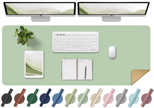 BLESWIN Schreibtischunterlage - Doppelseitige Kork- und Leder-Schreibtischunterlage, Maus- & Tastaturmatte, Rutschfeste Schreibtischschutzmatte für Computer-Matte und Laptopmatte (Hellgrün, 120x43CM)