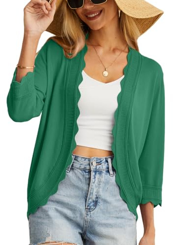 GRECERELLE Cardigan d'été léger et décontracté en tricot court pour femme, haut pour robe, soirée, mariage, vert foncé, XL