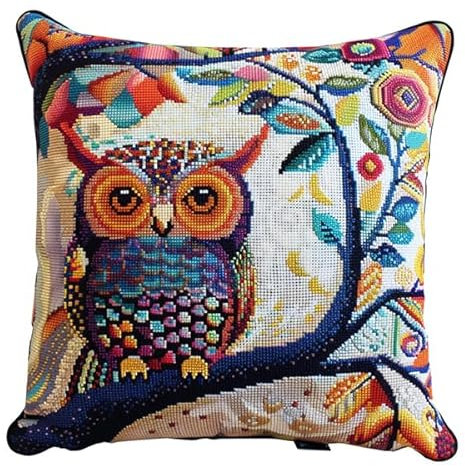 Lfynior Kreuzstich Kissen Set Eule Stickkissen zum Selbersticken 45X45cm Stickpackung Stickset Kreuzstich Kissen zum Basteln Stickkissen Stickpackung mit Vorgedruckt Kreuzstichmotiv